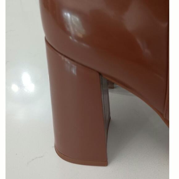 Cognac chunky block heel boots  size 10 square toe zip closure J Lo glam regency - Picture 3 of 10